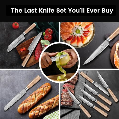 2026 Upgrade Japanese Kitchen Knife Set with Torii (Beige Wooden Handle)