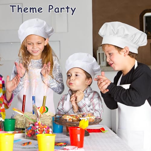 Kids Apron and Chef Hat Set with 2 Pockets White (15 Sets White)