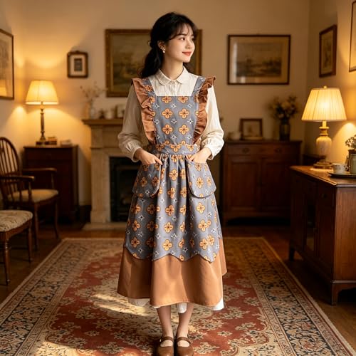 Retro Kitchen Apron for Women with Pockets (Grey)