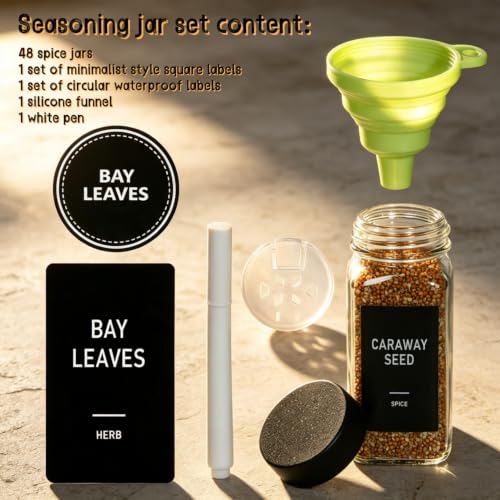 48 Spice Jars with Labels (Black / 48)