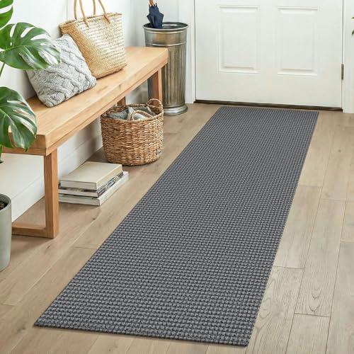 Runners for Hallways 2x5 ft Washable Kitchen Runner Non Slip Rubber Backed Hall Runners Cotton Entryway Runner Rugs Floor Carpet for Indoor Backdoor Bedroom Kitchen (Grey/Dark Grey / 2' x 5' (Runner))