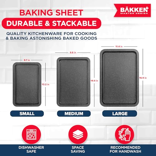 BAKKEN 3 Piece Kitchen Baking Pans (3 Piece Set / Gray Marble)