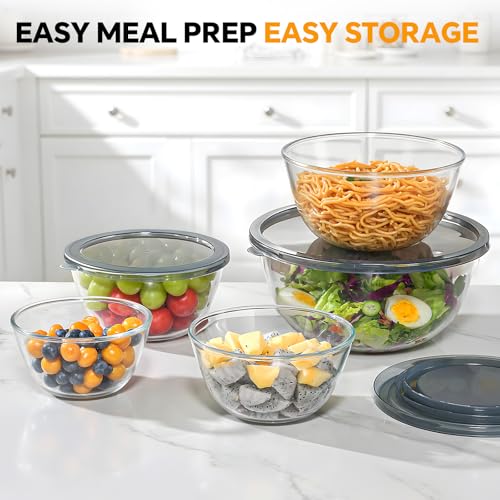 Glass Mixing Bowls with Lids Set of 5 (Transparent)
