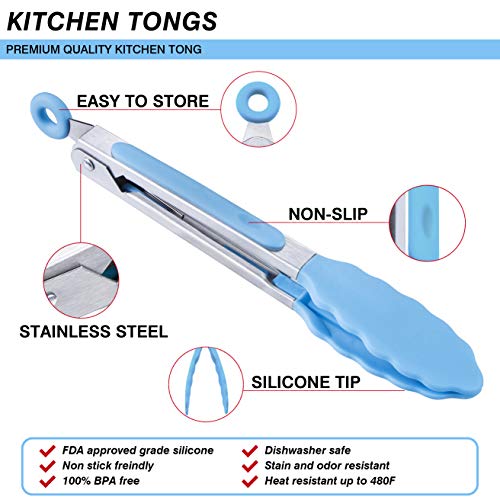 Kitchen Food Tongs (Blue - Mini Tongs Set)