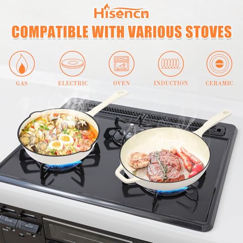 Enameled Cast Iron Skillet (Cream White / 3 Pieces)
