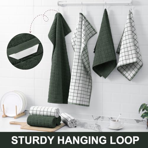 Large Premium Cotton Kitchen Towels 16"x 28" (Dark Green / 16" X 28" - 6 Pack)