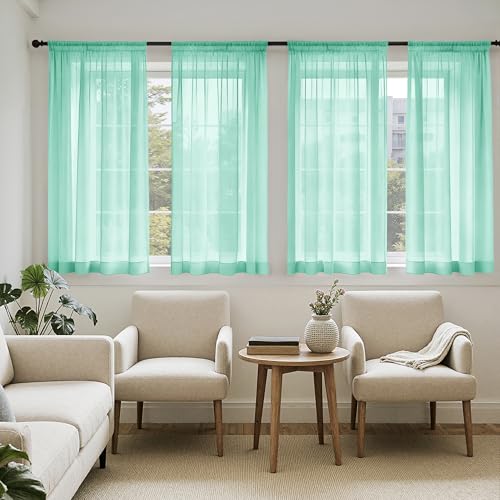 Aqua Sheer Curtains 63 Inches Long 4 Panels 42 x 63 Inches (42"W x 63"L (Pack of 4) / Aqua)