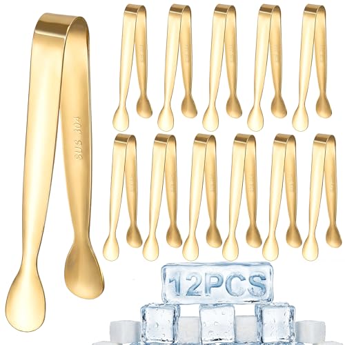 12 Pcs Gold Serving Tongs (Golden / 4.5 inch)