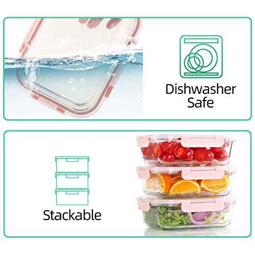10 Pack] Glass Meal Prep Containers (Pink)