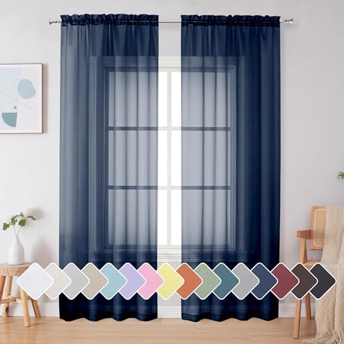 Blue Sheer Curtains 84 Inches Long (Navy Blue / 42"W x 84"L (Pack of 2))