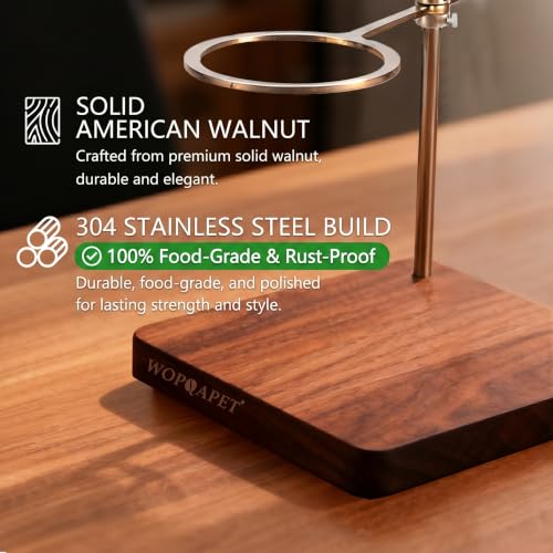 Pour Over Stand with North American Walnut Base & 360° Adjustable Coffee Filter Holder (Black Walnut)