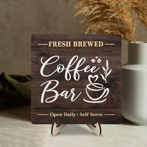 Coffee Bar Sign Plaque (Brown1 / 5.9 x 5.9 x 0.32 inches)