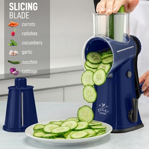 Rotary Cheese Grater Manual Hand Crank 5 Blade Shredder (5 Blades / Sapphire)