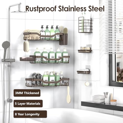 Shower Caddy Adhesive Shower Organizer 8 (Brown / 8-Piece Set)