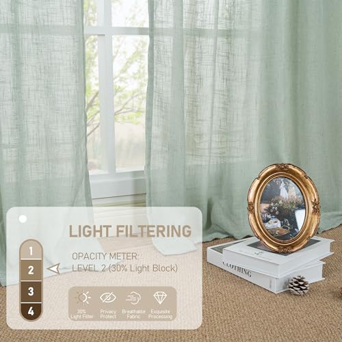 Light Sage Linen Curtains 45 Inches Long for Bedroom 2 Panels (52"W x 45"L (Pack of 2) / Light Sage)
