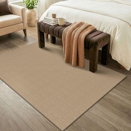 Washable Area Rug 4x6 ft Non Slip Rubber Backed Living Room Rugs Braided Woven Cotton Kitchen Rugs Indoor Entryway Rug Floor Carpet for Dining Living Room Bedroom (Orange Beige/Tan/Brown / 4' x 6' (Rectangular))