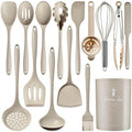Silicone Kitchen Utensils Set (Khaki / 15 Piece Set)