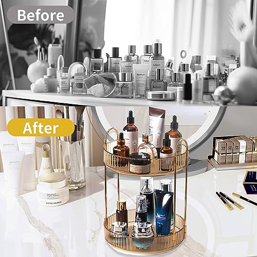 360 Rotating Gold Makeup Organizer (Gold / 2 Tier)
