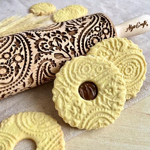 PAISLEY Embossing Rolling Pin with Oriental Pattern. Dough Roller for Embossed Cookies and Pottery by Algis Crafts