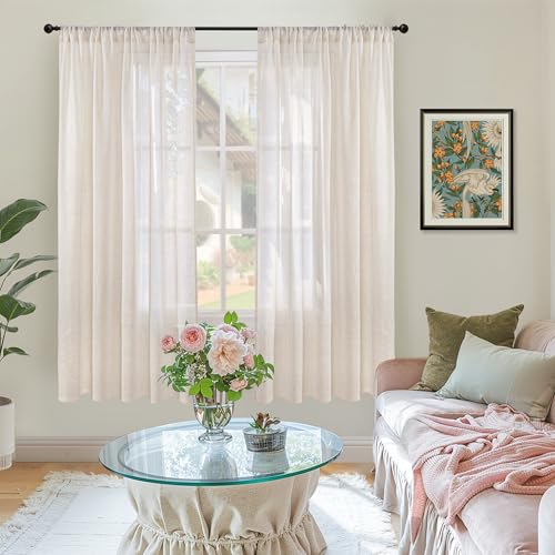 Oatmeal Linen Semi Sheer Curtains 63 Inch Length for Living Room (Oatmeal / 52"W x 63"L (Pack of 2))