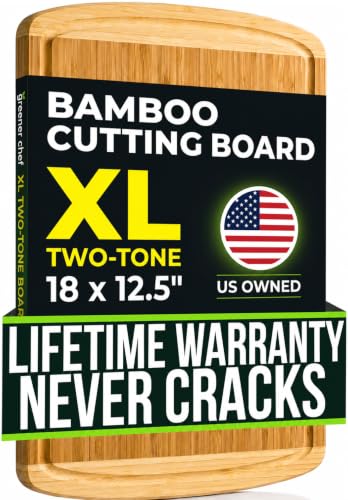 INDESTRUCTIBLE Bamboo Cutting Board (Two-Tone / 18"L x 12.5"W)