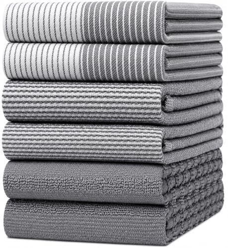 Premium Kitchen Towels 6 Pack 100% Cotton (Grey / Kitchen Towels - Mixed Styles (6 Pack))