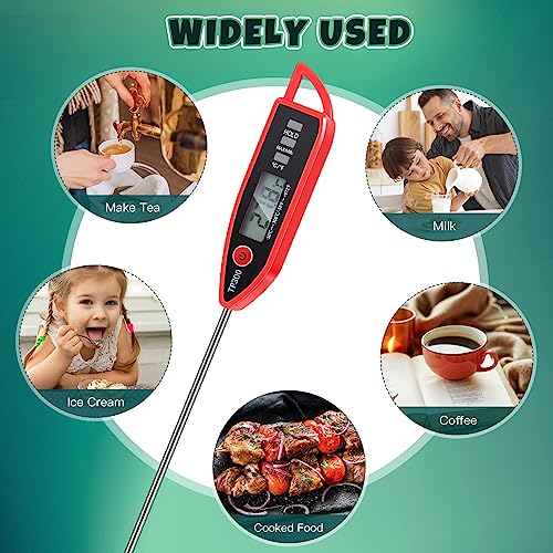 6 Set Digital Food Thermometer Long Probe Instant (Red)