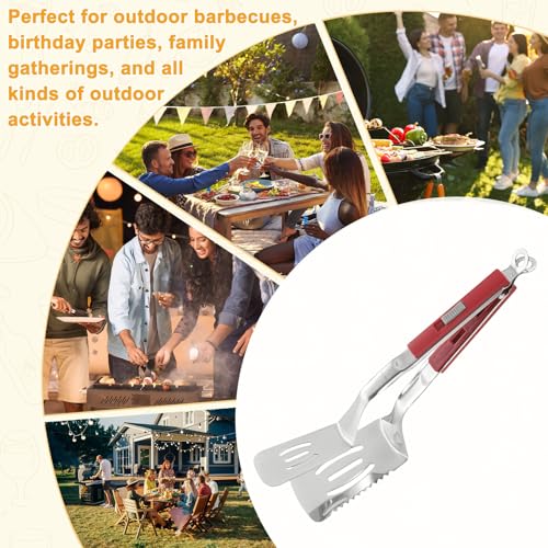 Spatula Tongs (Red Handle, Silver Tone)