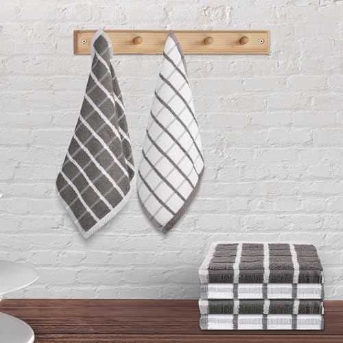 Kitchen Towels Cotton Dish Towels 12”x12” (12" x 12" (Set of 6) / 047 Grey Checks Terry)