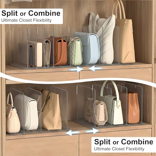 Bag & Purse Organizer for Closet (2 Bases + 7 Dividers / Clear)