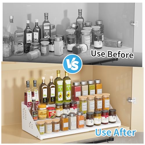 3 Tier Expandable Spice Organizer for Cabinet (White)