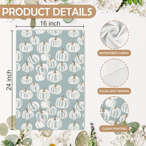 Fall Blue Hello Pumpkin Farmhouse Kitchen Towels and Dishcloths Sets of 2 (Lake Pumpkin)