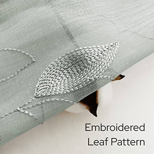 Sage Green Kitchen Tier Curtains Leaf Embroidered (30"W x 36"L (Pack of 2) / 1-sage Green)