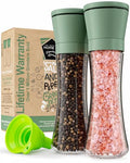 Premium Green Sea Salt and Pepper Grinder Set of 2 (Green Cap/Clear Glass / 2pk)