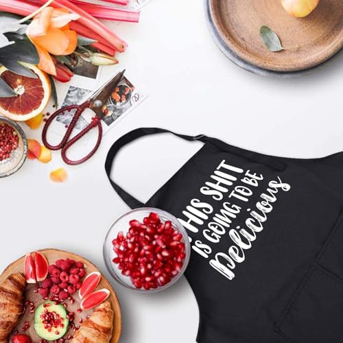 Funny Black Chef Aprons for Men Adjustable BBQ Kitchen Cooking Apron (This Shit is Going)