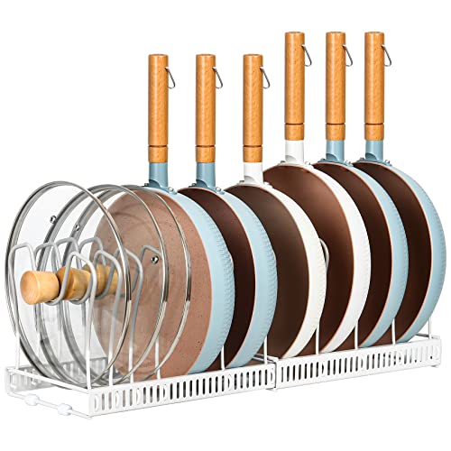 Pot and Pan Lid Organizer Rack for Under Cabinet (White)