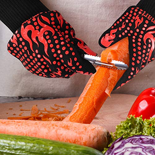 BBQ Gloves 1472 Degree F Heat Resistant Grilling Gloves Silicone Non (short / Red)