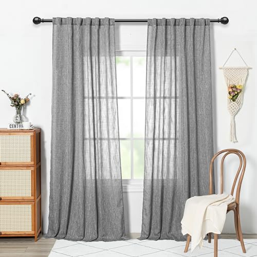 Long Sheer Curtains Farmhouse (50"W x 108"L (Pack of 2) / Dark Grey)