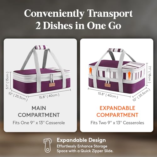 Expandable Insulated Double Decker Casserole Carrier (Purple)