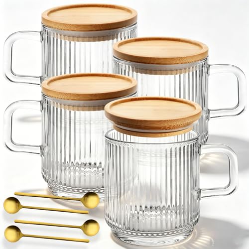 Vintage Glass Coffee Mugs with Silicone (Set of 4)