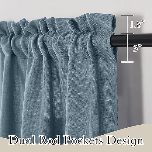 Linen Semi Sheer Curtains for Bedroom Living Room 84 inches Long (Stone Blue / 52"W x 84"L (Pack of 2))