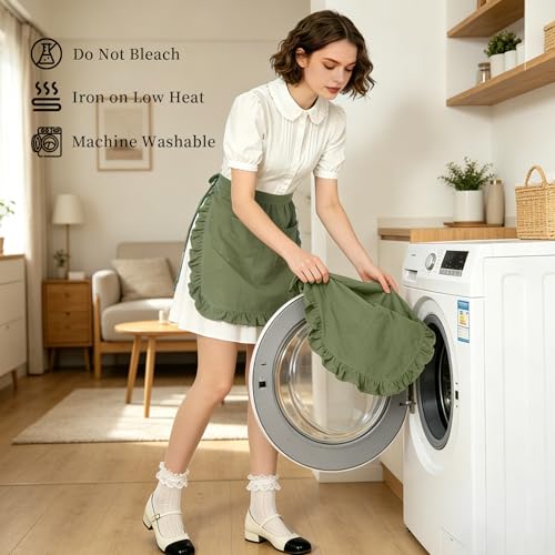 Vintage Maid Apron for Women with Pockets (Green)
