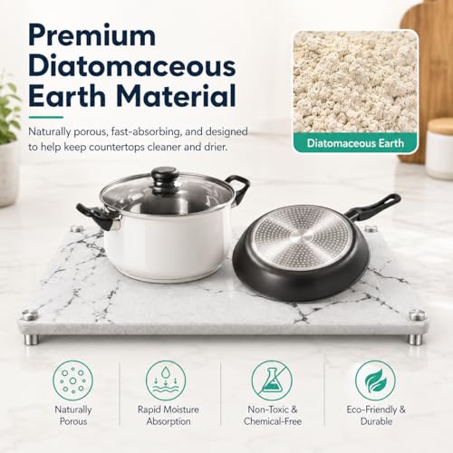 Kitchen Stone Dish Drying Mat (Marble-LightGray / 15.7" x 11.8")