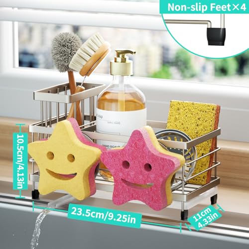 Sink Caddy Sponge Holder (Brushed Nickel / with Smiley Face Sponge Holder)
