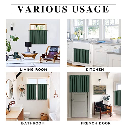 Short Blackout Curtains for Bedroom (Dark Green / 34"W x 48"L (Pack of 2))