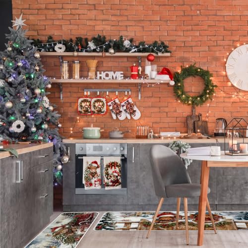 10 Pcs Christmas Highland Cow Kitchen Decor and Accessories Set Farmhouse Rustic Kitchen Towels Pot Holders Oven Mitts Rugs and Tape for Baking Cooking BBQ Housewarming Gifts (Brown / Christmas Cow)