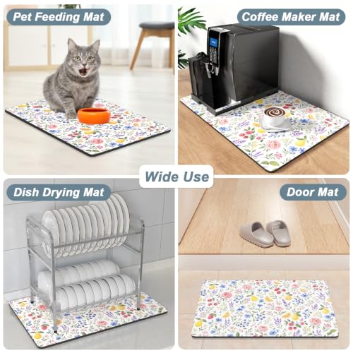Coffee Mat 12" x 19" Coffee Bar Mats for Espresso Machine Station Accessories and Organizer (Cottagecore Wildflower / 12" x 19")