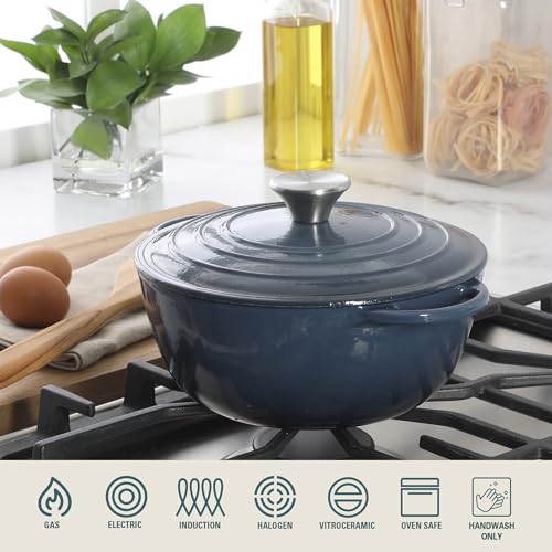 Addlestone 2.65 Qt Enameled Cast Iron Dutch Oven Pot with Lid (2.65-Quart / Gradient Navy Blue)