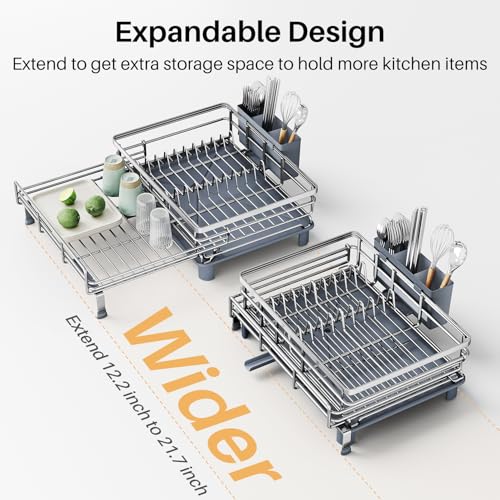 Expandable Dish Drying Rack for Kitchen Counter (Silver)