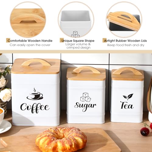3 Set Coffee Tea Sugar Containers Kitchen Canisters (Cream)